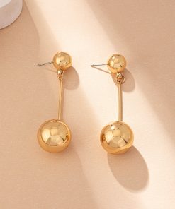 Versatile Metal Round Ball Long Earrings for Girls - Simple Elegant Fashion Accessories for Everyday Commuting