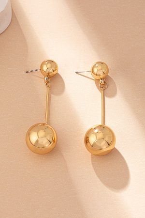 Versatile Metal Round Ball Long Earrings for Girls - Simple Elegant Fashion Accessories for Everyday Commuting