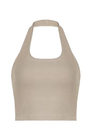 Versatile Multi-Color Halter Backless Tank Top - Trendy Casual Slim-Fit Cropped Style for 90s and Y2K Inspired Layering