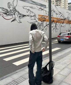 Versatile Pumpkin Embroidered Long Sleeve T-Shirt with Henry Collar and Flattering Curved Silhouette - Soft and Comfortable Style