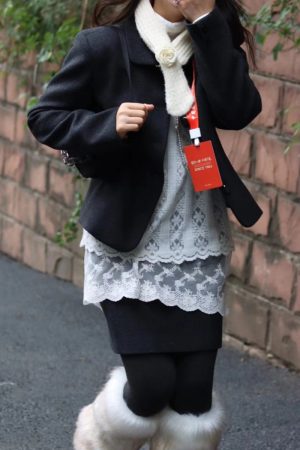 Versatile Pumpkin Wool Blend Suit Jacket, Short Skirt & Long Sleeve Lace Top Three-Piece Set - Chic Fall Fashion Ensemble