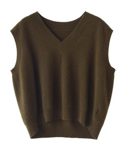 Versatile Solid Color V-Neck Wool Knitted Vest - Loose Fit Sleeveless Tank Top for Effortless Style