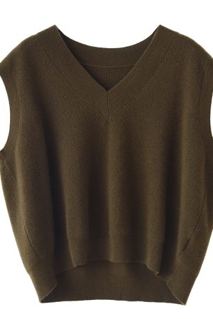 Versatile Solid Color V-Neck Wool Knitted Vest - Loose Fit Sleeveless Tank Top for Effortless Style