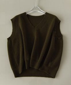 Versatile Solid Color V-Neck Wool Knitted Vest - Loose Fit Sleeveless Tank Top for Effortless Style