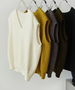 Versatile Solid Color V-Neck Wool Knitted Vest - Loose Fit Sleeveless Tank Top for Effortless Style