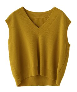 Versatile Solid Color V-Neck Wool Knitted Vest - Loose Fit Sleeveless Tank Top for Effortless Style