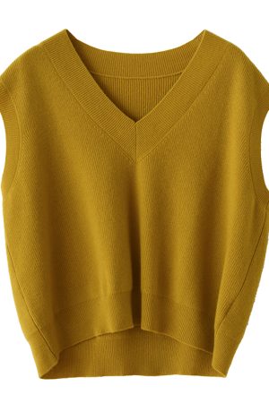 Versatile Solid Color V-Neck Wool Knitted Vest - Loose Fit Sleeveless Tank Top for Effortless Style