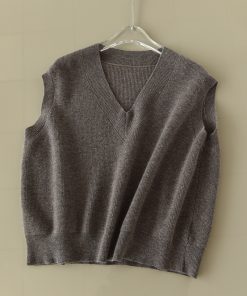 Versatile Solid Color V-Neck Wool Knitted Vest - Loose Fit Sleeveless Tank Top for Effortless Style