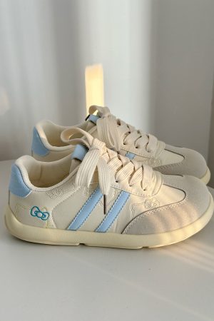 Versatile White Casual Bread Shoes for Women - Spring 2025 Hello Kitty Cat Design, Trendy Y2K Style Footwear