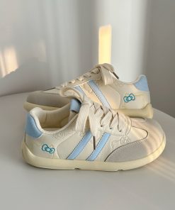 Versatile White Casual Bread Shoes for Women - Spring 2025 Hello Kitty Cat Design, Trendy Y2K Style Footwear