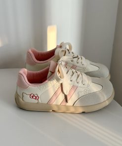 Versatile White Casual Bread Shoes for Women - Spring 2025 Hello Kitty Cat Design, Trendy Y2K Style Footwear