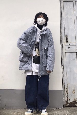 Versatile Winter Cotton Jacket for Students, Loose Fit Warm Outerwear, Functional Trendy Workwear, Thick Layering Essential