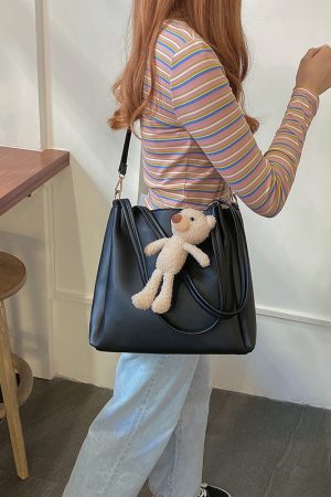 Versatile Women's Crossbody Bag - Large Capacity Handheld Shoulder Bag for Students - Trendy 2025 Little Bear Design Tote