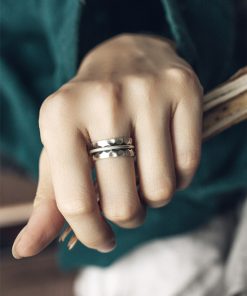 Vintage 925 Silver Non-Fish Concave Convex Wide Ring for Men and Women, Personalized Design for Middle and Index Finger Fashion Accessory