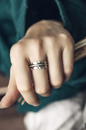 Vintage 925 Silver Non-Fish Concave Convex Wide Ring for Men and Women, Personalized Design for Middle and Index Finger Fashion Accessory