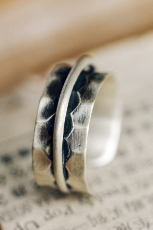 Vintage 925 Silver Non-Fish Concave Convex Wide Ring for Men and Women, Personalized Design for Middle and Index Finger Fashion Accessory