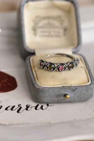 Vintage Adjustable Open Ring for Women with Thorn Rose, Tourmaline, Camellia Flower Design - Minimalist and Versatile for 2025