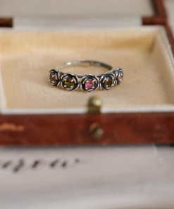 Vintage Adjustable Open Ring for Women with Thorn Rose, Tourmaline, Camellia Flower Design - Minimalist and Versatile for 2025