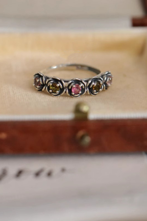 Vintage Adjustable Open Ring for Women with Thorn Rose, Tourmaline, Camellia Flower Design - Minimalist and Versatile for 2025