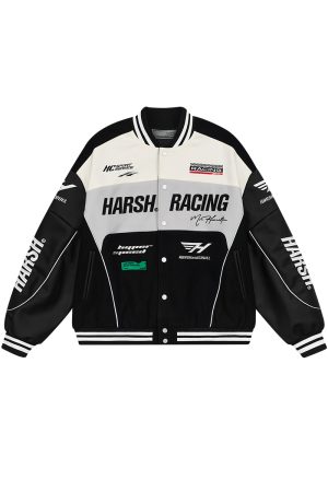 Vintage American Heavyweight Racing Baseball Jacket - Retro Style, 90s Inspired, Unisex Fashion Outerwear