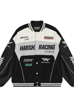 Vintage American Heavyweight Racing Baseball Jacket - Retro Style, 90s Inspired, Unisex Fashion Outerwear