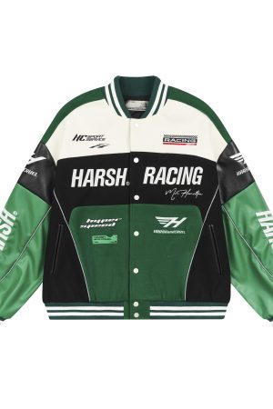 Vintage American Heavyweight Racing Baseball Jacket - Retro Style, 90s Inspired, Unisex Fashion Outerwear