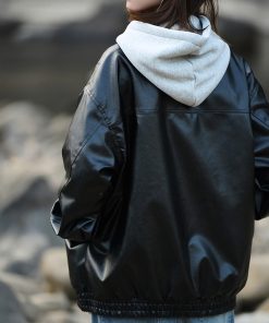 Vintage American Pilot Leather Jacket for Men and Women, Trendy Loose Fit Stand Collar, PU Leather Motorcycle Jacket for Spring & Autumn