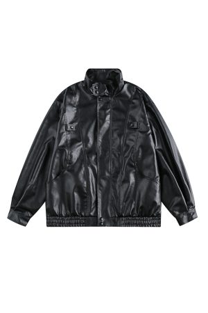 Vintage American Pilot Leather Jacket for Men and Women, Trendy Loose Fit Stand Collar, PU Leather Motorcycle Jacket for Spring & Autumn