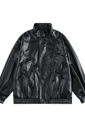Vintage American Pilot Leather Jacket for Men and Women, Trendy Loose Fit Stand Collar, PU Leather Motorcycle Jacket for Spring & Autumn