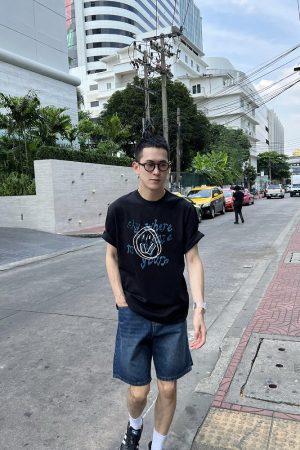 Vintage American Relief Smile Print Short Sleeve T-Shirt for Men - Loose Casual Style, Perfect for 90s Inspired Looks
