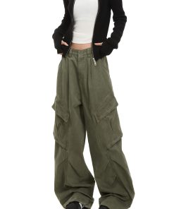 Vintage American-Style Cargo Pants for Women - Multi-Pocket Pleated Wide-Leg Trendy Streetwear Casual Trousers