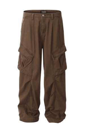 Vintage American-Style Cargo Pants for Women - Multi-Pocket Pleated Wide-Leg Trendy Streetwear Casual Trousers