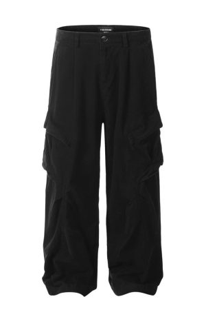 Vintage American-Style Cargo Pants for Women - Multi-Pocket Pleated Wide-Leg Trendy Streetwear Casual Trousers