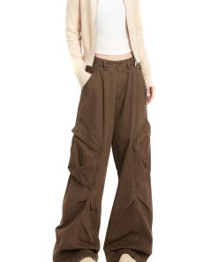 Vintage American-Style Cargo Pants for Women - Multi-Pocket Pleated Wide-Leg Trendy Streetwear Casual Trousers