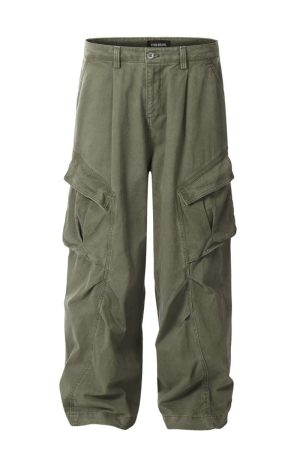 Vintage American-Style Cargo Pants for Women - Multi-Pocket Pleated Wide-Leg Trendy Streetwear Casual Trousers