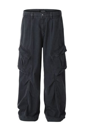 Vintage American-Style Cargo Pants for Women - Multi-Pocket Pleated Wide-Leg Trendy Streetwear Casual Trousers