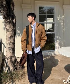 Vintage American-Style High Street Stand Collar Baseball Flight Jacket for Men and Women, Loose Fit Spring Autumn Outerwear