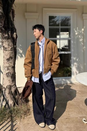 Vintage American-Style High Street Stand Collar Baseball Flight Jacket for Men and Women, Loose Fit Spring Autumn Outerwear