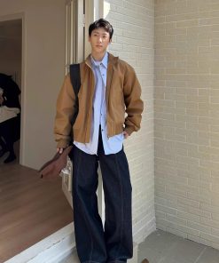 Vintage American-Style High Street Stand Collar Baseball Flight Jacket for Men and Women, Loose Fit Spring Autumn Outerwear