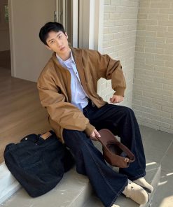 Vintage American-Style High Street Stand Collar Baseball Flight Jacket for Men and Women, Loose Fit Spring Autumn Outerwear