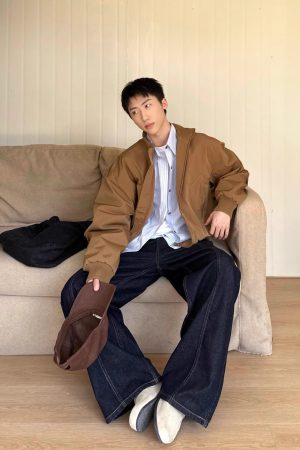 Vintage American-Style High Street Stand Collar Baseball Flight Jacket for Men and Women, Loose Fit Spring Autumn Outerwear
