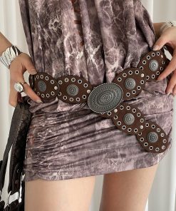 Vintage American Style Women's Western Cowboy Belt - High-End Slimming Waist Cincher for Skirts and Jeans
