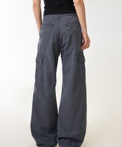 Vintage American-Style Women's Work Pants with Large Pockets, Loose Straight-Leg Trousers, Draping Effect, Versatile Fashion Statement
