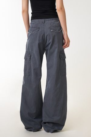 Vintage American-Style Women's Work Pants with Large Pockets, Loose Straight-Leg Trousers, Draping Effect, Versatile Fashion Statement