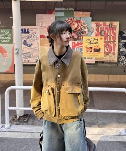 Vintage Barn Style Work Jacket for Women, Lapel Design, American Style, Spring Fashion, Unisex Melard Jacket