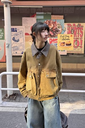 Vintage Barn Style Work Jacket for Women, Lapel Design, American Style, Spring Fashion, Unisex Melard Jacket