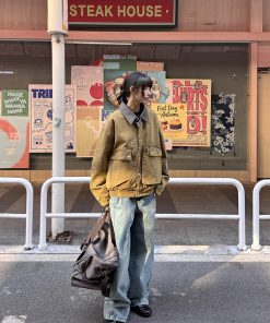 Vintage Barn Style Work Jacket for Women, Lapel Design, American Style, Spring Fashion, Unisex Melard Jacket