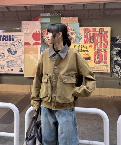 Vintage Barn Style Work Jacket for Women, Lapel Design, American Style, Spring Fashion, Unisex Melard Jacket