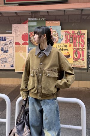 Vintage Barn Style Work Jacket for Women, Lapel Design, American Style, Spring Fashion, Unisex Melard Jacket