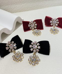 Vintage Baroque Exaggerated Earrings with Black Velvet Bow and Rhinestones - Statement Jewelry, Elegant Fashion Accessory